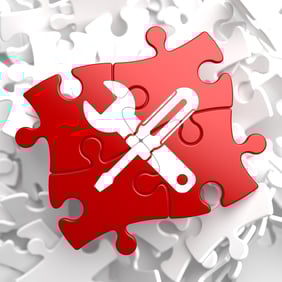 Service Concept - Icon of Crossed Screwdriver and Wrench - Located on Red Puzzle. Business Background..jpeg